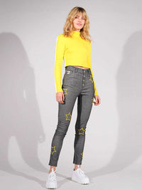 Starstruck Embroidered Skinny Jeans, Upcycled Denim, in Grey