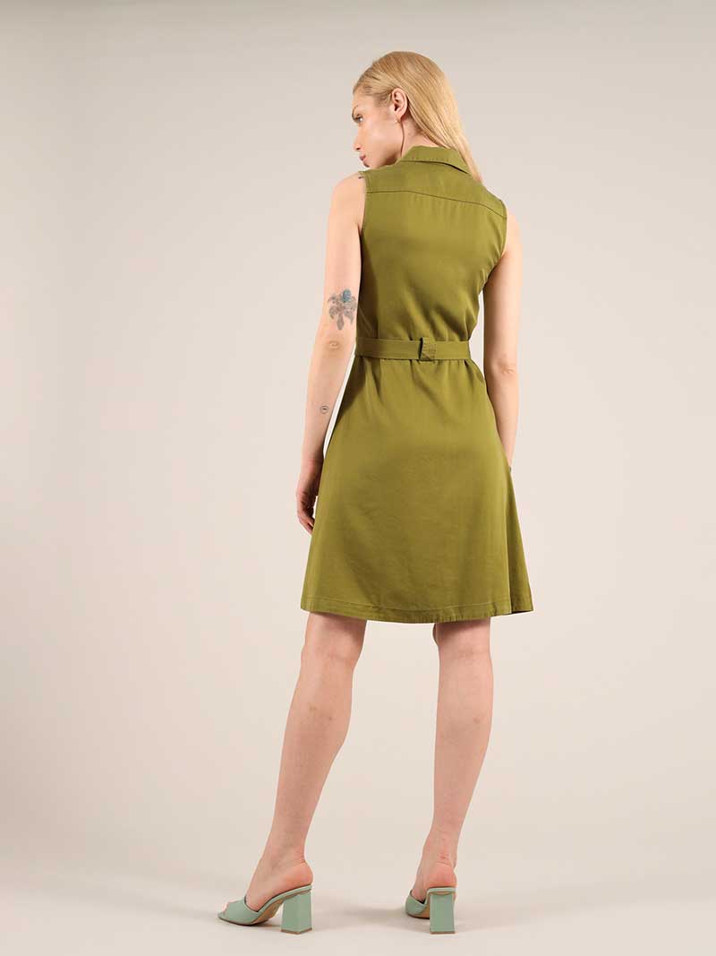 Happy-Go-Lucky Utility Dress, Lyocel, in Green
