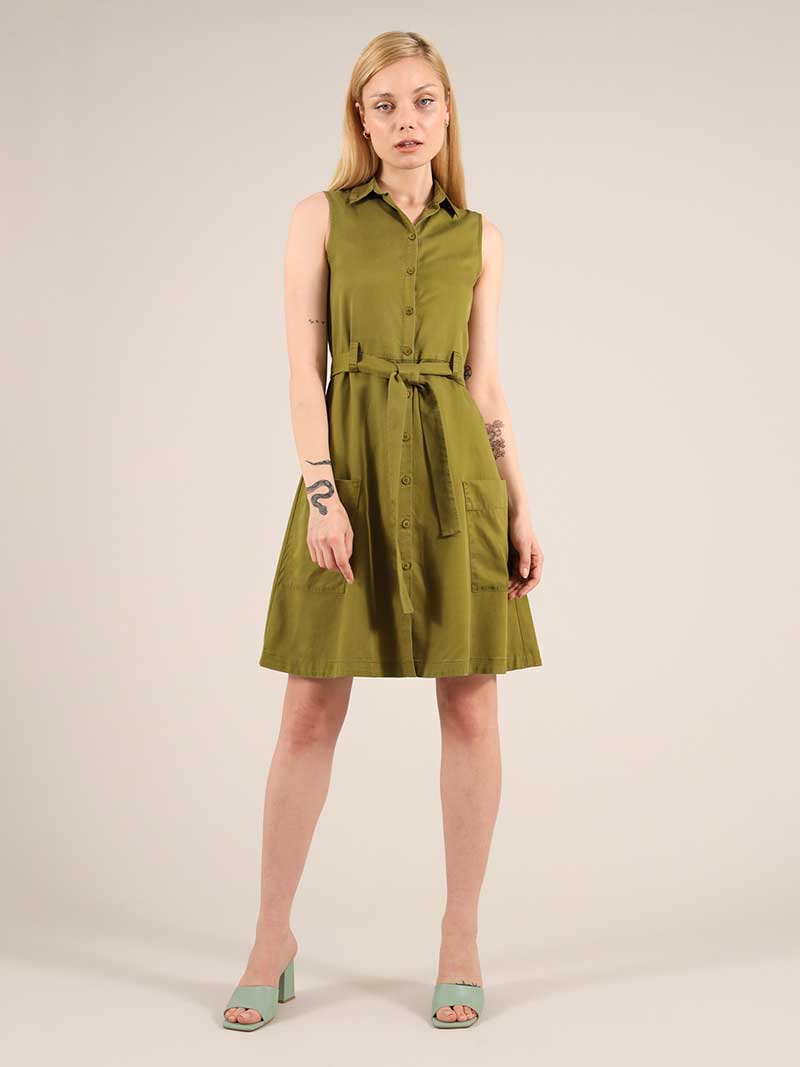 Happy-Go-Lucky Utility Dress, Lyocel, in Green