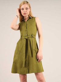 Happy-Go-Lucky Utility Dress, Lyocel, in Green