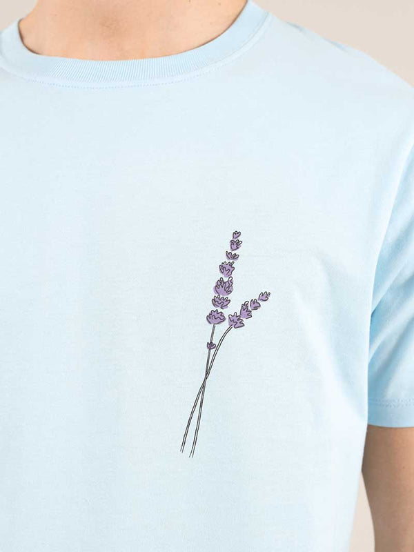 Lavender Mens Tee, Organic Cotton, in Light Blue
