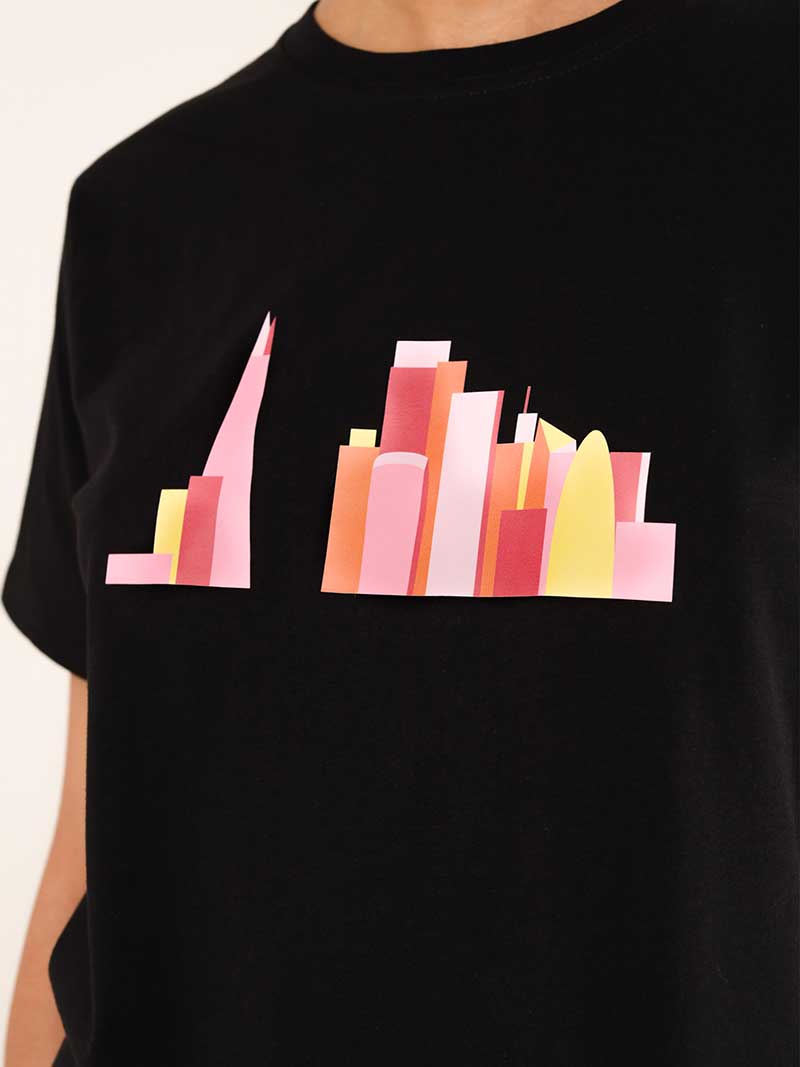 London Skyline Tee, Organic Cotton, in Black