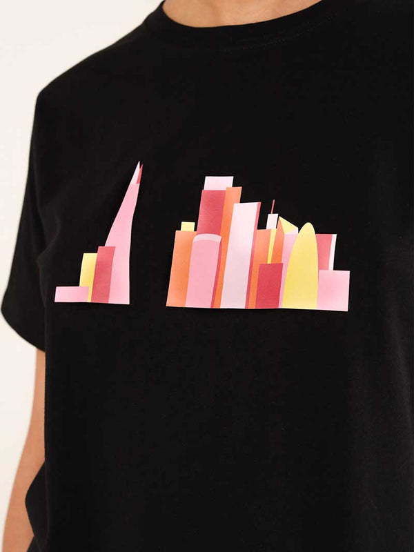 London Skyline Tee, Organic Cotton, in Black