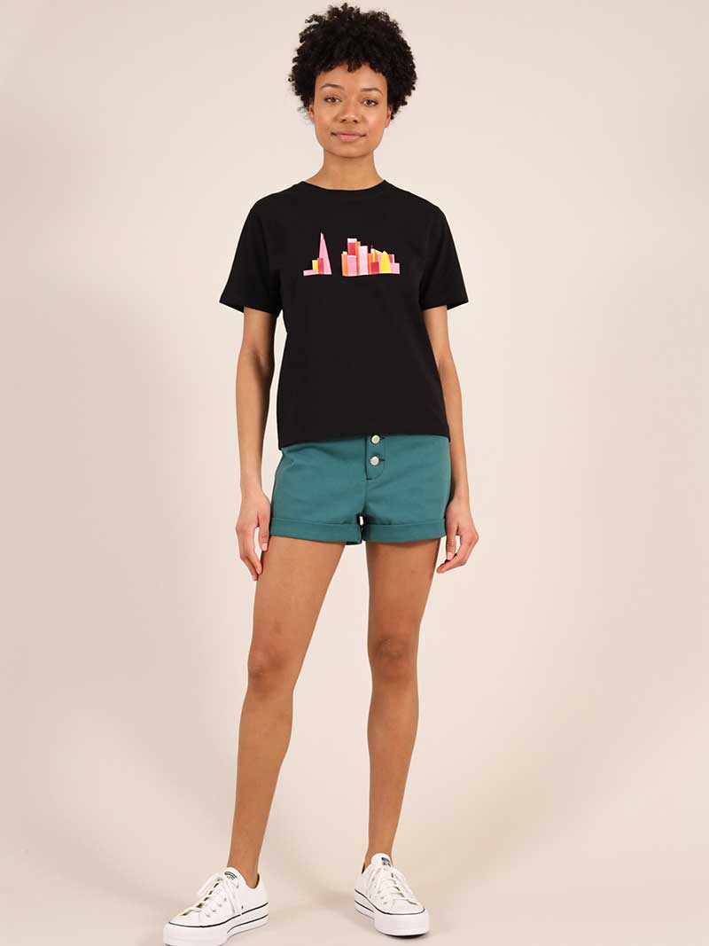 London Skyline Tee, Organic Cotton, in Black