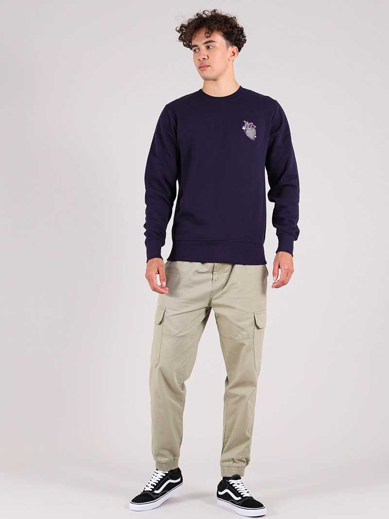 Dazzle Embroidered Mens Sweatshirt, Organic Cotton, in Navy