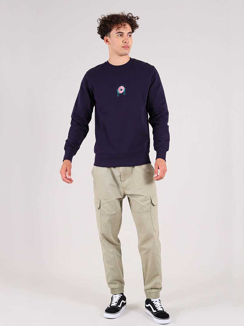 Disco Cult Embroidered Mens Sweatshirt, Organic Cotton, in Navy