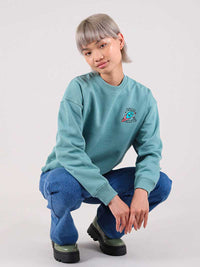 Disco Trip Embroidered Sweatshirt, Organic Cotton, in Turquoise Green