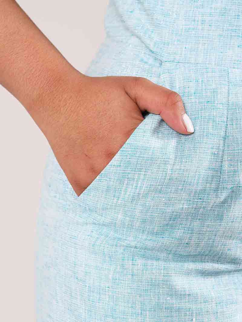 Linen Mini Dress, Upcycled Linen, in Sparkly Light Blue