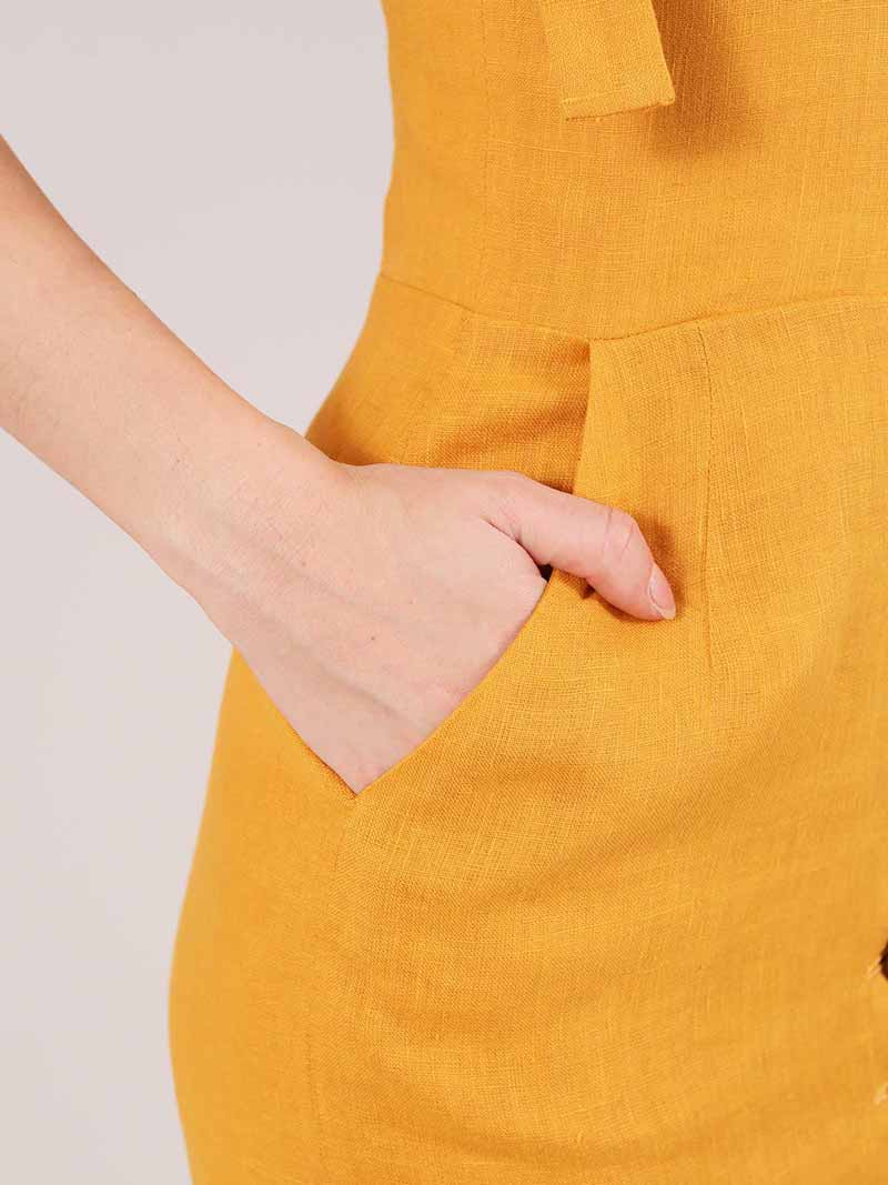 Linen Mini Dress, Upcycled Linen, in Yellow