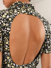Rebel Backless Mini Dress, Upcycled Viscose, in Black Flower Print