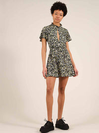 Rebel Backless Mini Dress, Upcycled Viscose, in Black Flower Print