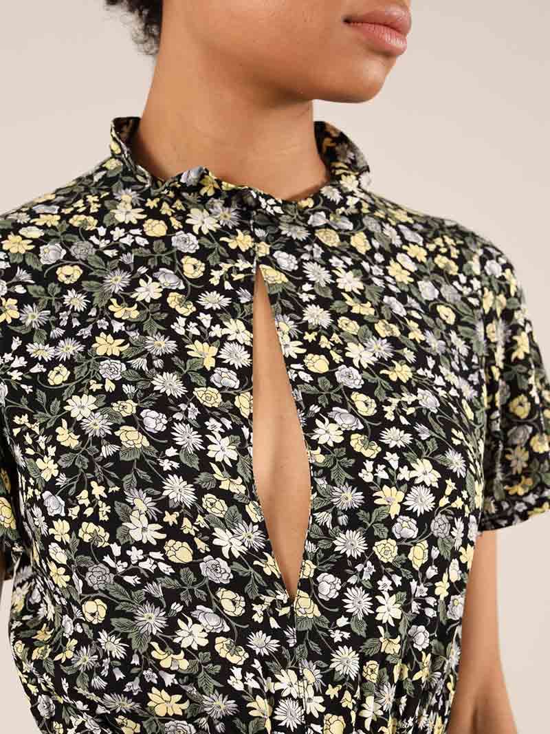 Rebel Backless Mini Dress, Upcycled Viscose, in Black Flower Print