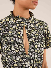 Rebel Backless Mini Dress, Upcycled Viscose, in Black Flower Print