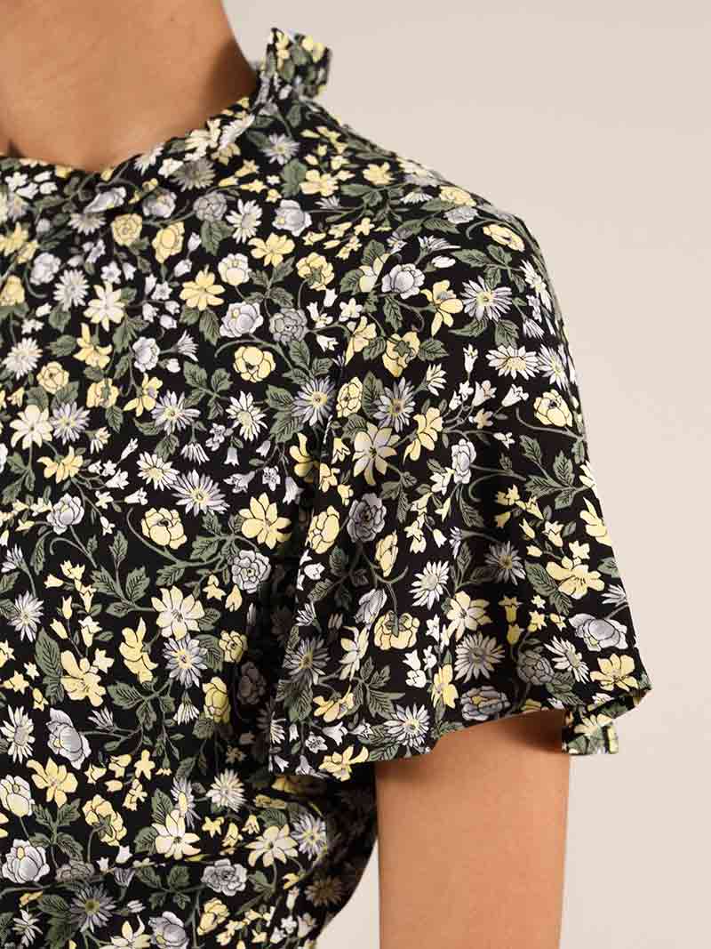 Rebel Backless Mini Dress, Upcycled Viscose, in Black Flower Print