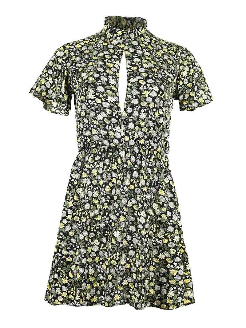 Rebel Backless Mini Dress, Upcycled Viscose, in Black Flower Print