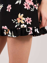 Flower Power Mini Dress, Upcycled Viscose, in Black Flower Print