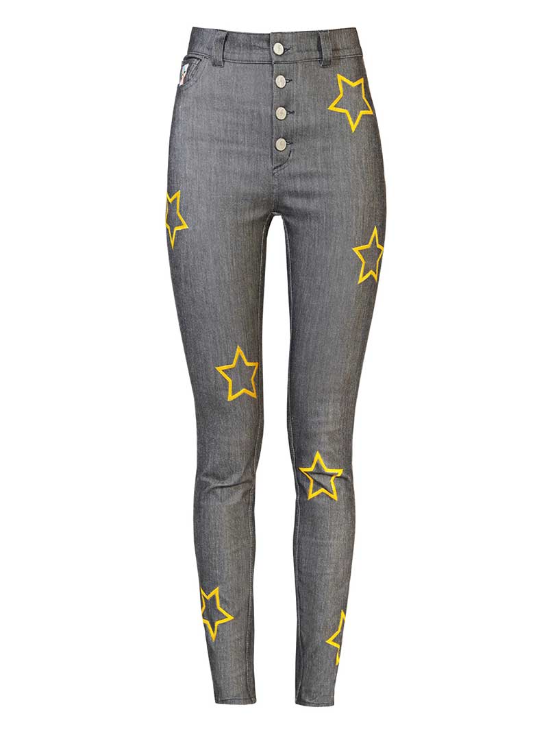 Starstruck Embroidered Skinny Jeans, Upcycled Denim, in Grey