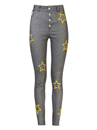 Starstruck Embroidered Skinny Jeans, Upcycled Denim, in Grey