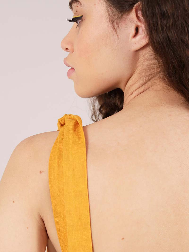 Linen Mini Dress, Upcycled Linen, in Yellow