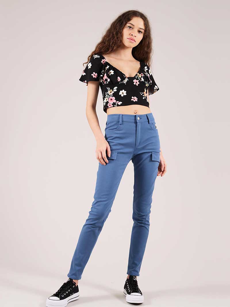 Flower Power Fitted Crop Top, Upcycled Viscose, in Black Flower Print