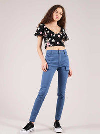 Flower Power Fitted Crop Top, Upcycled Viscose, in Black Flower Print