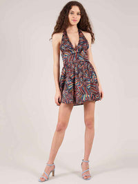 Beachy Halter Neck Mini Dress, Upcycled Viscose, in Colourful Print