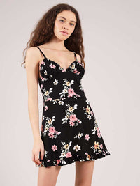 Flower Power Mini Dress, Upcycled Viscose, in Black Flower Print