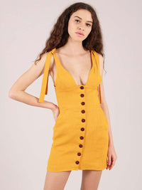 Linen Mini Dress, Upcycled Linen, in Yellow