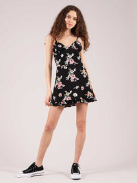 Flower Power Mini Dress, Upcycled Viscose, in Black Flower Print