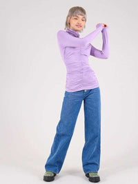 Tangle Gathered Turtleneck, Upcycled Cotton, in Lilac