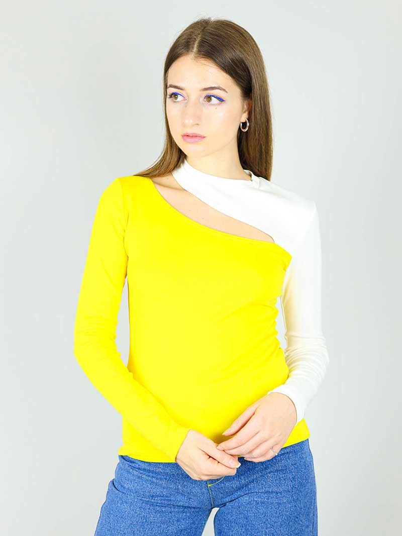 Vanity Slit Top, BCI Cotton, in Yellow & White