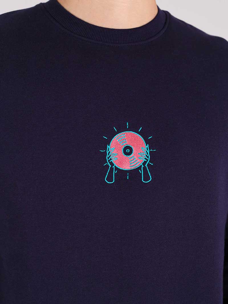 Disco Cult Embroidered Mens Sweatshirt, Organic Cotton, in Navy
