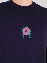 Disco Cult Embroidered Mens Sweatshirt, Organic Cotton, in Navy