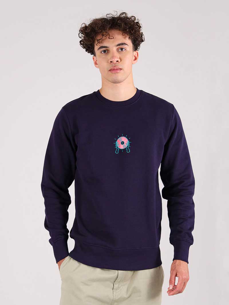 Disco Cult Embroidered Mens Sweatshirt, Organic Cotton, in Navy