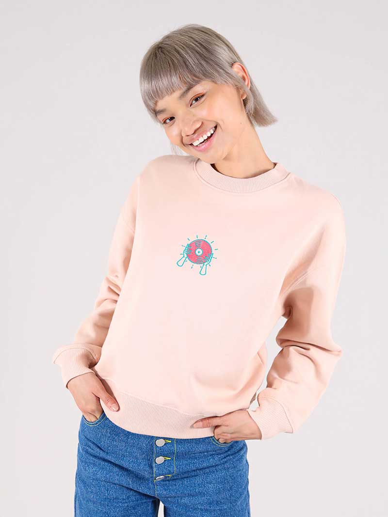 Disco Cult Embroidered Sweatshirt, Organic Cotton, in Pink