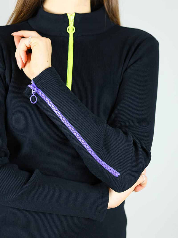 Wicked Zipper Turtleneck Top, BCI Cotton, in Black