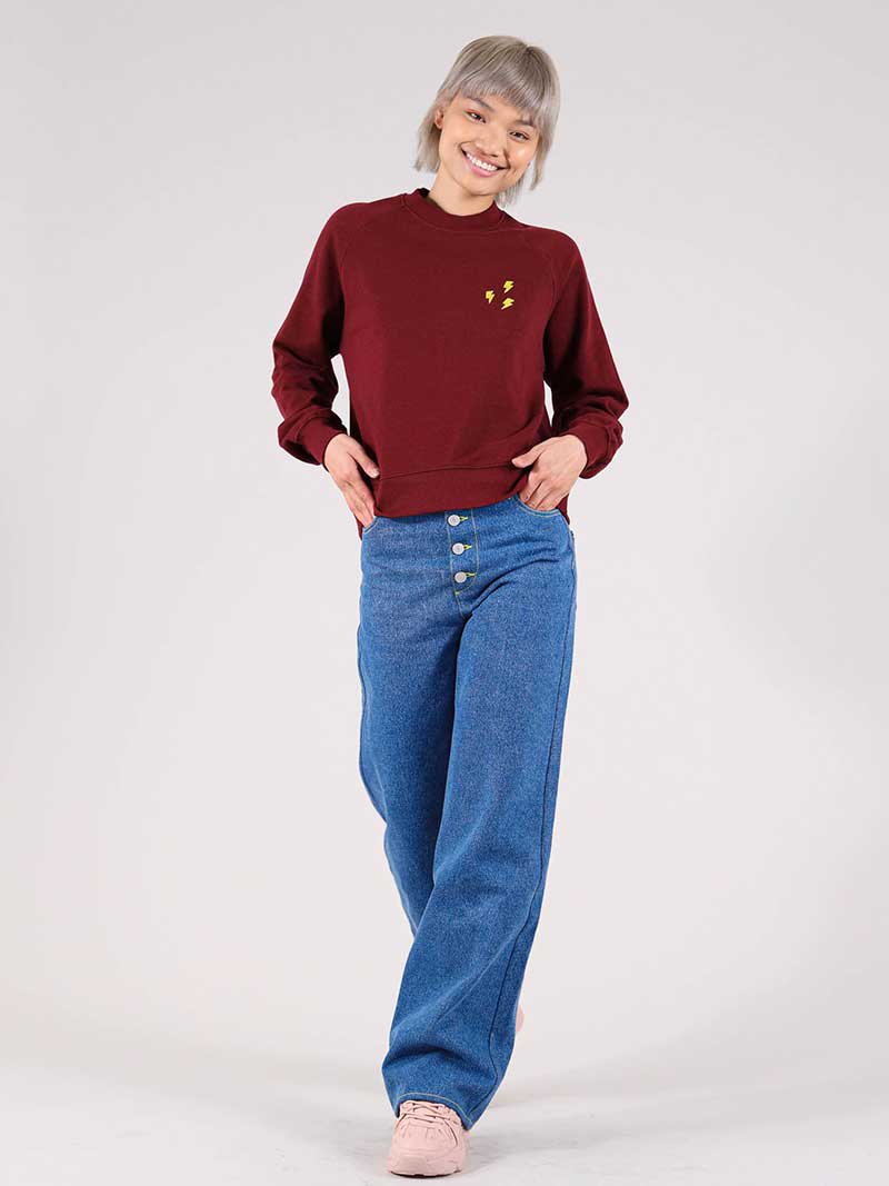 Flash Embroidered Sweatshirt, Organic Cotton, in Burgundy