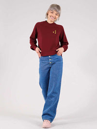 Flash Embroidered Sweatshirt, Organic Cotton, in Burgundy
