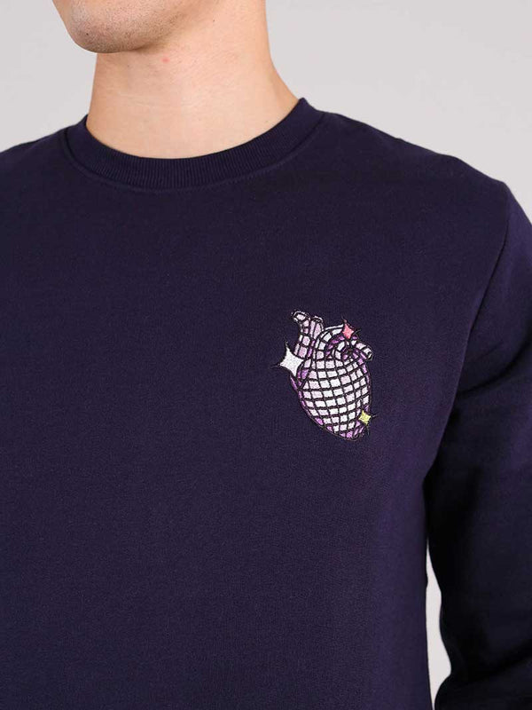 Dazzle Embroidered Mens Sweatshirt, Organic Cotton, in Navy