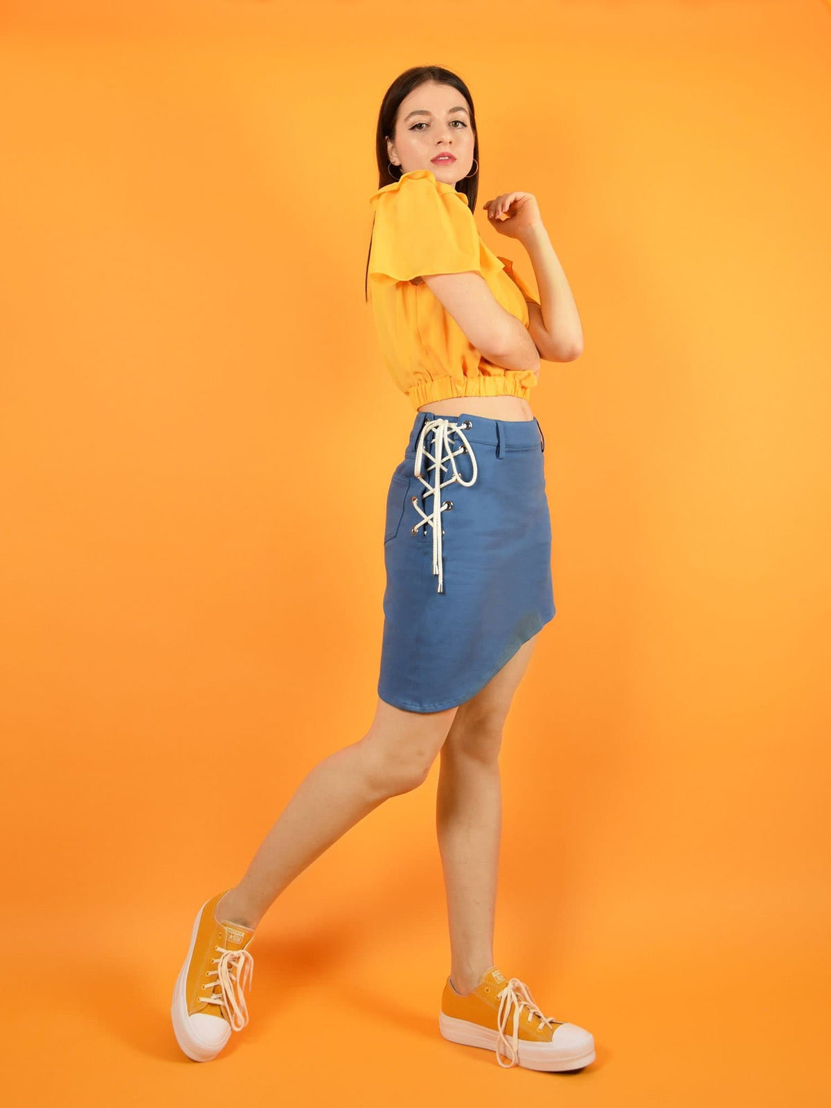 The lace up sustainable skirt by blonde gone rogue has a cool asymmetric design and closing with lace for optimal comfort.