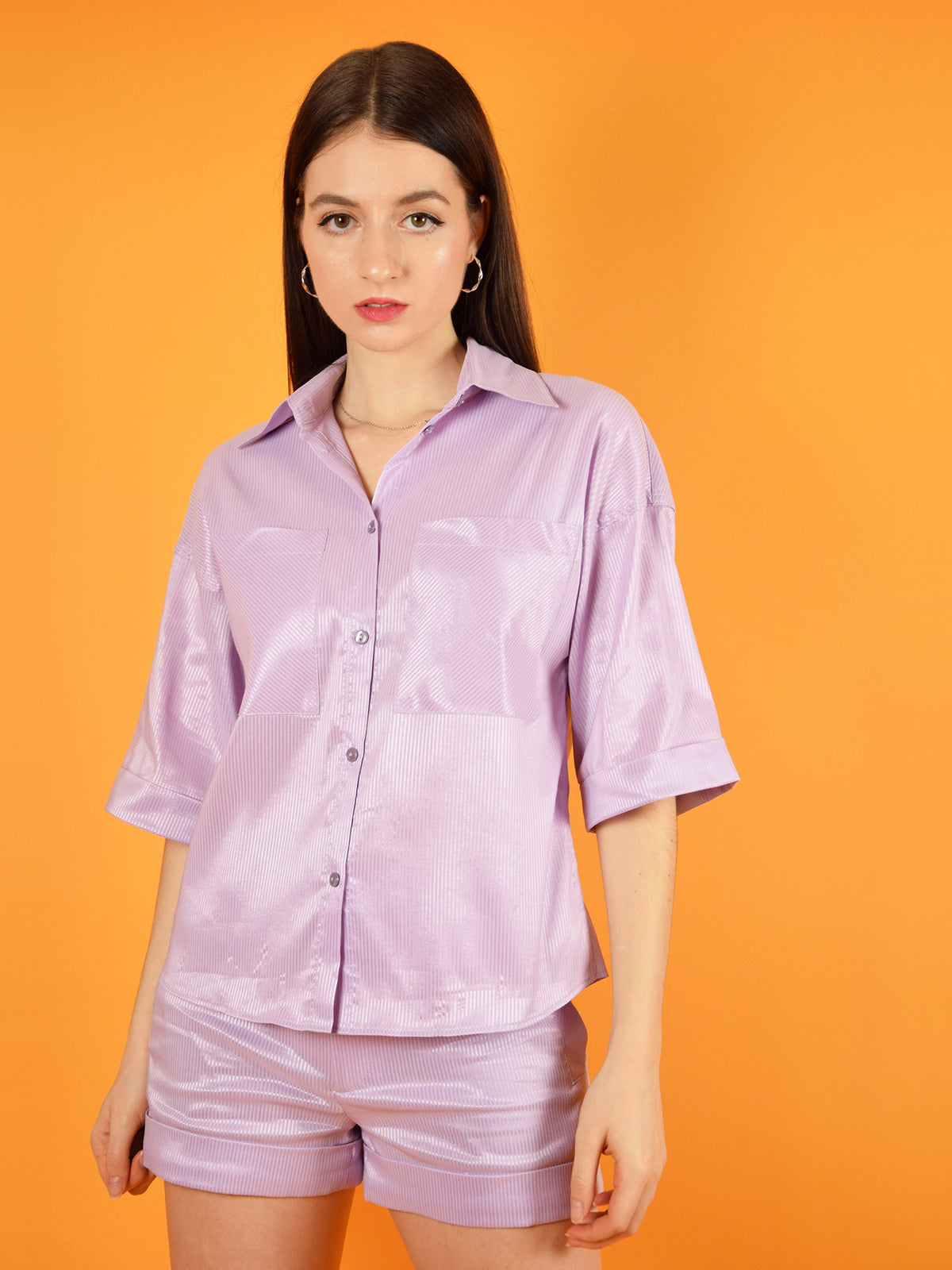 Ocean Drive Boxy Shirt, Upcycled Cotton, in Lilac