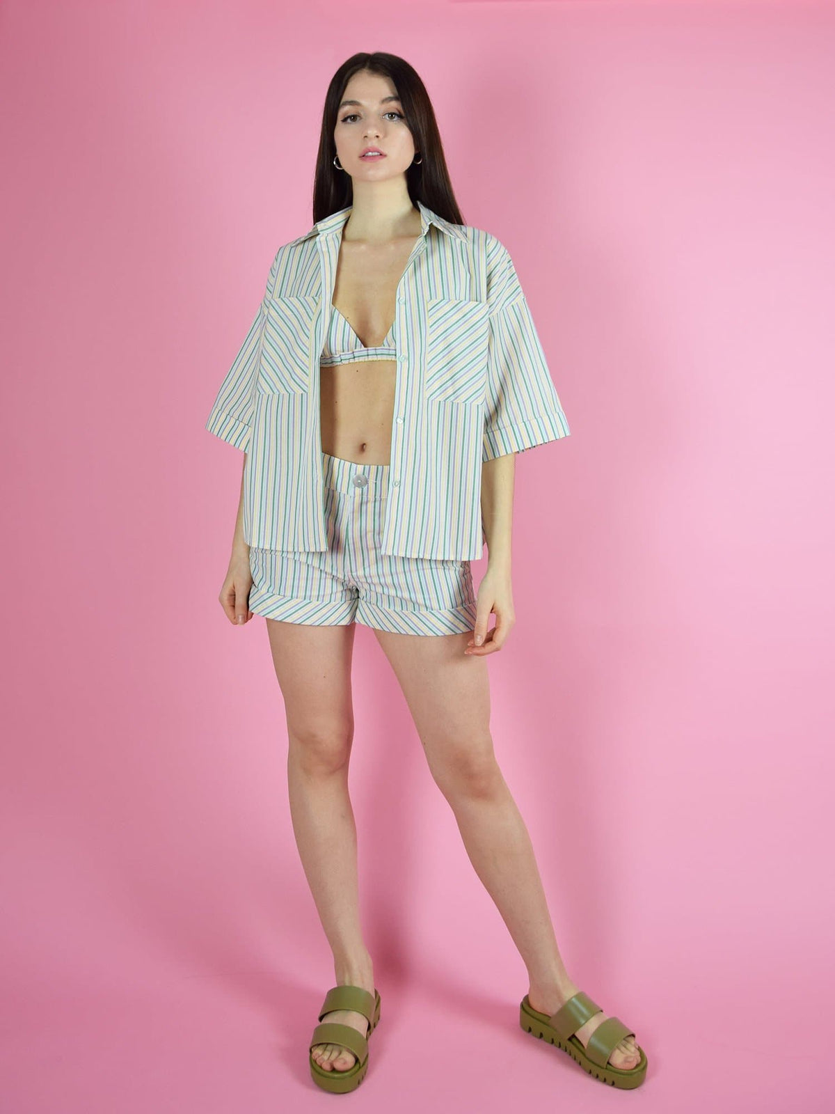 Ocean Drive Elastic Bralette, Upcycled Cotton, in Multicolour Stripe