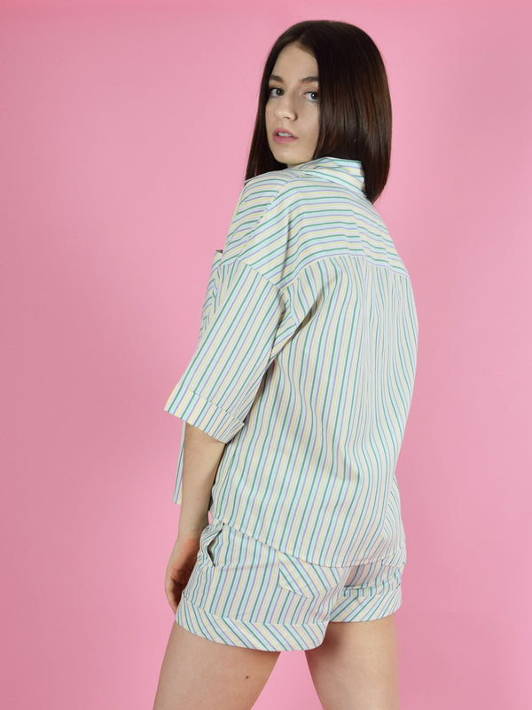 Ocean Drive Boxy Shirt, Upcycled Cotton, in Colourful Stripes