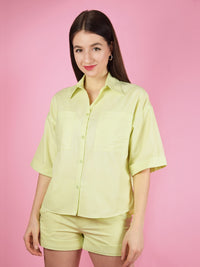 Ocean Drive Boxy Shirt, Upcycled Cotton, in Light Green