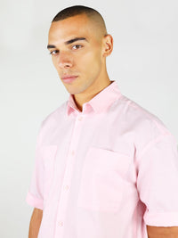 Pink sustainable menswear shirt with short sleeves by blonde gone rogue