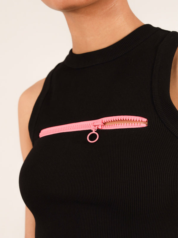 Wicked Zipper Crop Racer Top, Cotton, in Black