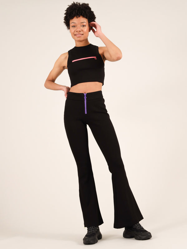 Wicked Zipper Flared Trousers, Cotton, in Black