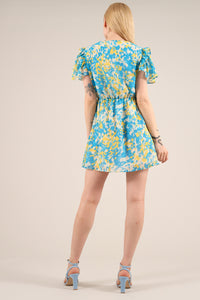 Wildflower Surplice Day Dress, Upcycled Polyester, in Colourful Print