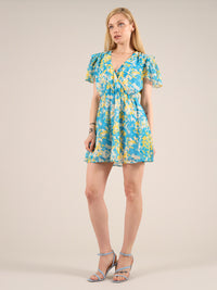 Wildflower Surplice Day Dress, Upcycled Polyester, in Colourful Print