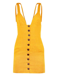 Linen Mini Dress, Upcycled Linen, in Yellow